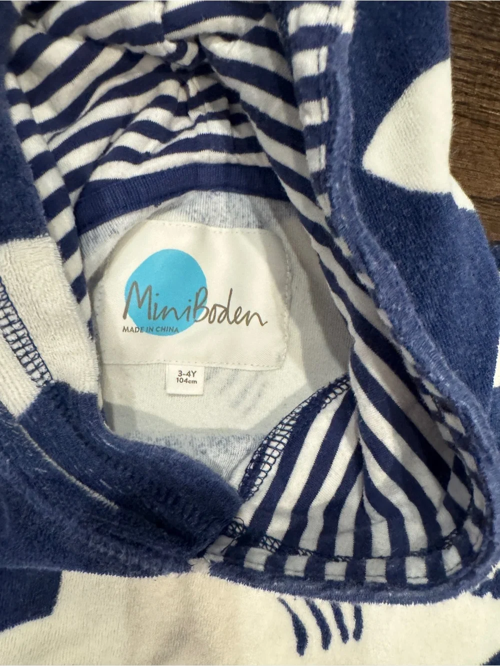Mini Boden Boys Toweling Dress Swim Cover Up Shark Hooded Pullover Terry Cloth